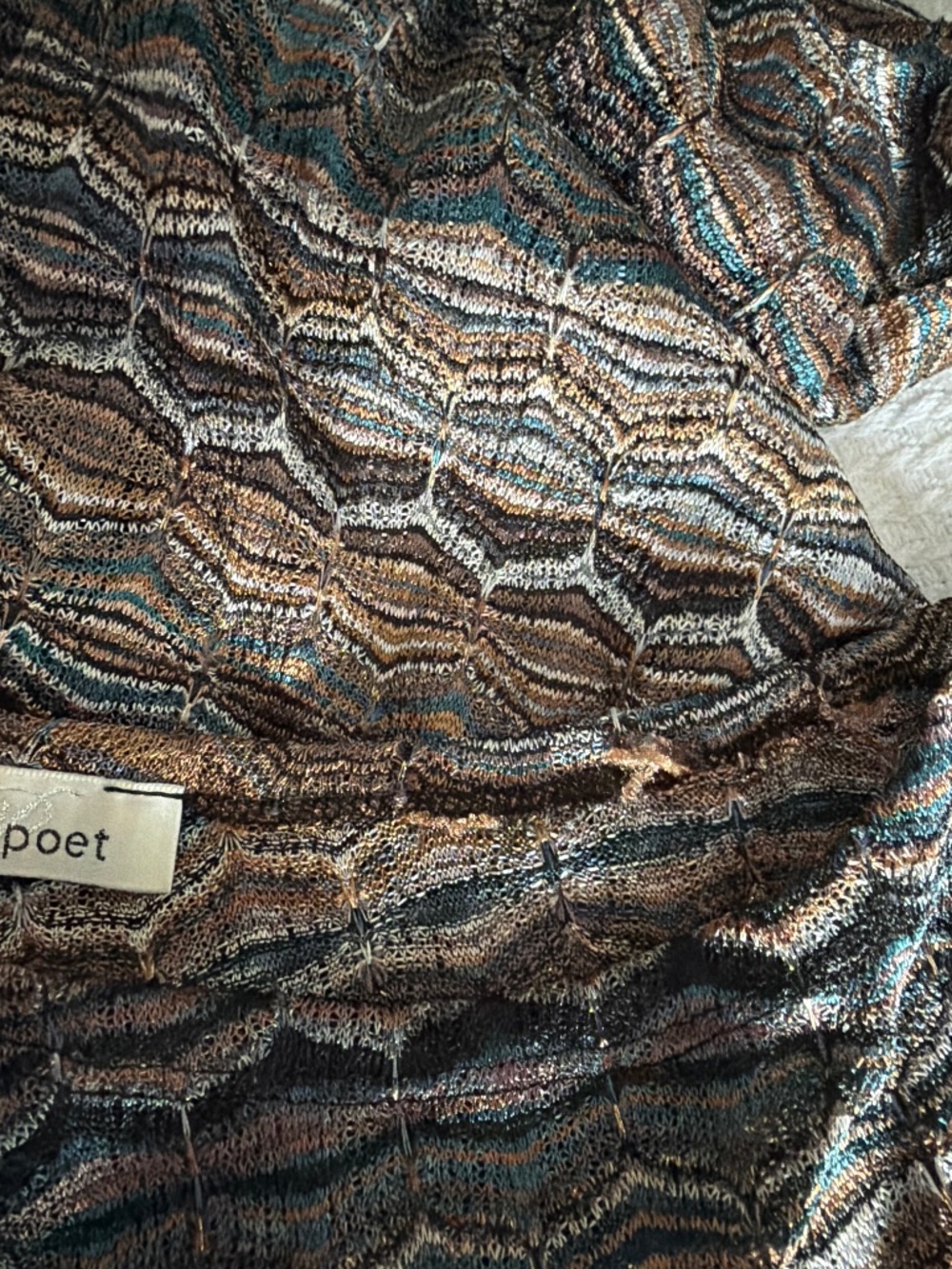 Neutral Patterned Asymmetrical Semi-Sheer Top - large - Picture 6 of 8